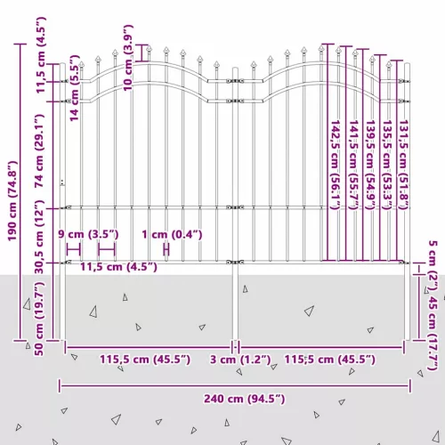  Kerti Kerítés Szürke 190 cm Porszórt Acél
