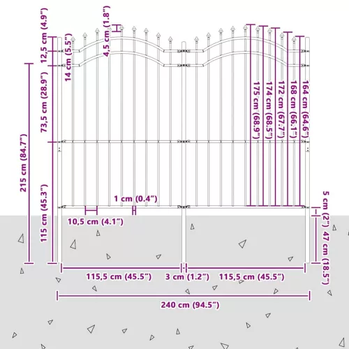  Kerti Kerítés Szürke 215 cm Porszórt Acél