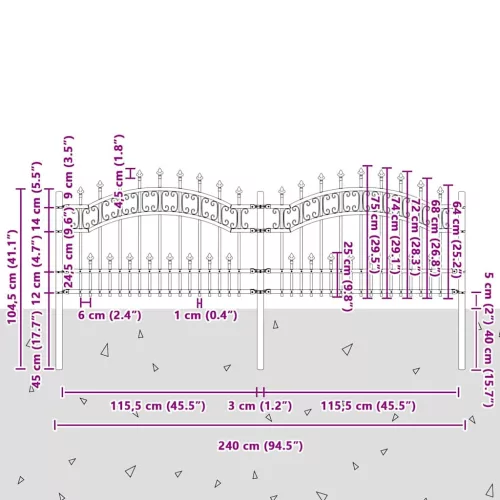  Kertkerítés Szürke 115 cm Porszórt Acél