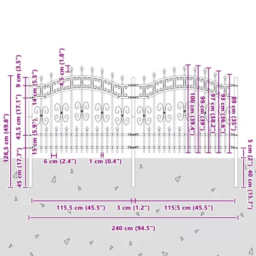  Kertkerítés Szürke 140 cm Porszórt Acél
