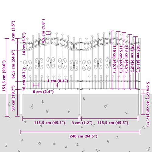  Kertkerítés Szürke 165 cm Porszórt Acél