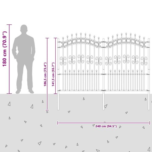  Kertkerítés Szürke 190 cm Porszórt Acél