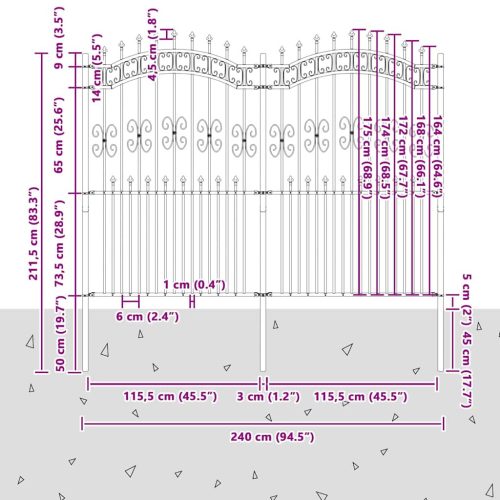  Kertkerítés Szürke 215 cm Porszórt Acél