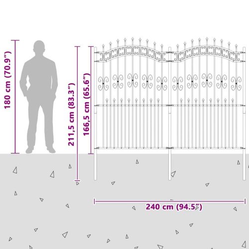  Kertkerítés Szürke 215 cm Porszórt Acél