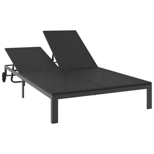  Napozóágy 1-személy Fekete 206 x 62.5 x 74 cm polirattan