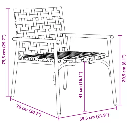  Kerti székek 2 db Fekete 79x56x73,5 cm Poly Rattan