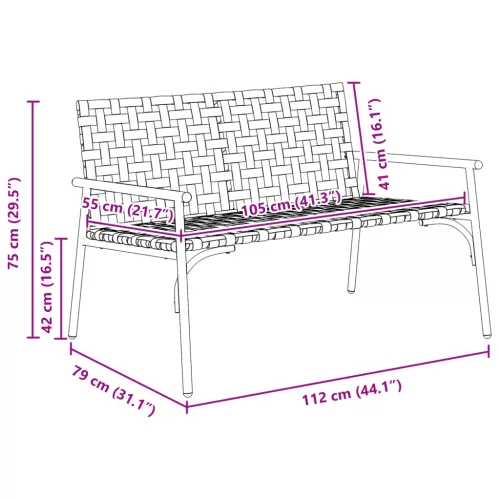  Kerti Pad Fekete 113x79x75 cm Poli Rattan