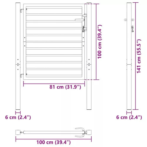  fekete alumínium kerti kapu zárható 100x100 cm