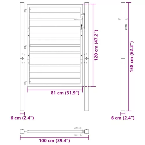  fekete alumínium kerti kapu zárható 100x120 cm