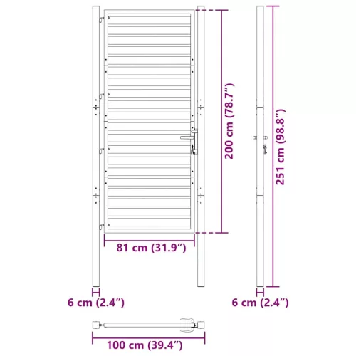  fekete alumínium kerti kapu zárható 100x200 cm