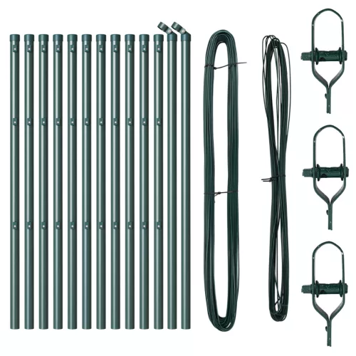  Kerítésoszlopok 13 db Zöld Ø32 mm 100 cm Galvanizált Acél