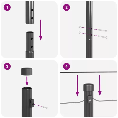  Kerítésoszlopok 7 db Szürke Ø32 mm 200 cm Horganyzott Acél