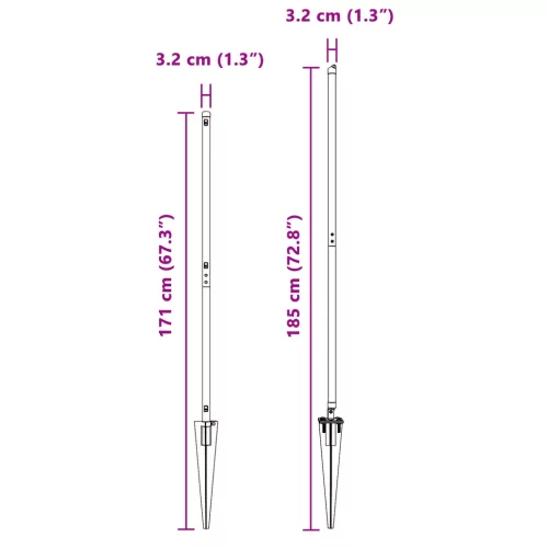  Kerti kerítésoszlopok hegyes véggel 13 db Ø32 mm 140 cm Horganyzott acél