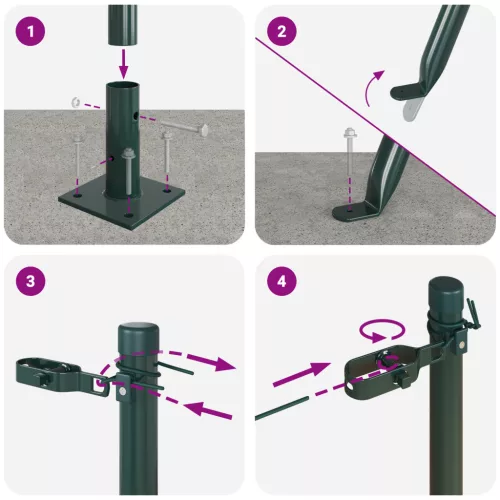  Korlátos oszlopok alaplemezekkel 7 db Ø32mm 90cm Horganyzott acél