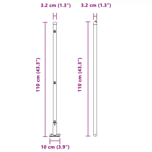  Kerítésoszlopok Alaplemezekkel 7 db Ø32mm 110cm Horganyzott Acél