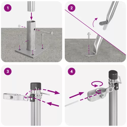  Fém Kerítéselemek Talpakkal 7 db Ø32mm 83,5cm Horganyzott Acél