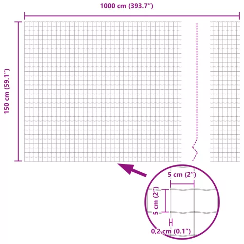  Euro Kerítés Szürke 1,5 x 10 m Acél
