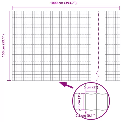  Euro Kerítés Szürke 1.5x10 m Acél