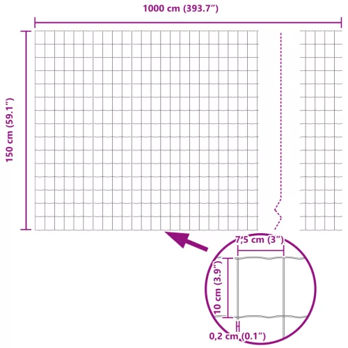  Euro Kerítés Szürke 1,5x10 m Acél