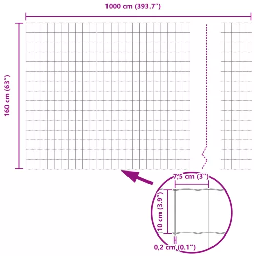  Euro Kerítés Szürke 1.6x10 m Acél
