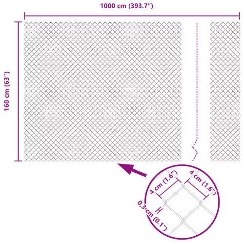  Lánckerítés Szürke 1.6x10 m Acél