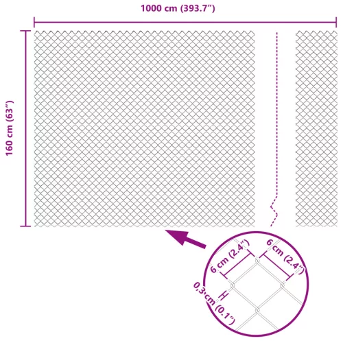 Lánc link kerítés Szürke 1,6x25 m Acél