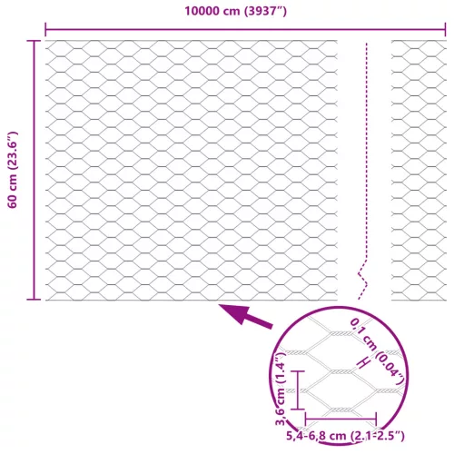  Hexagon Kerítés Zöld 0.6x100 m Acél