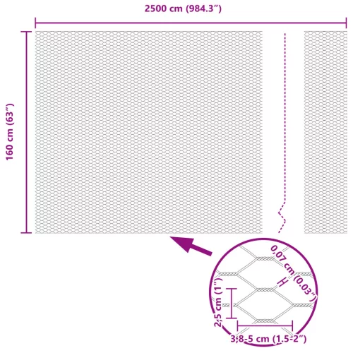  Szürke Hatszögletű Kerítés 1.6x25 m Acél