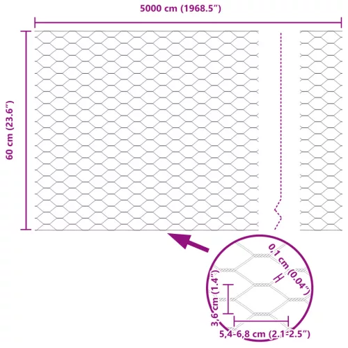  Szürke Hexagon Kerítés 0.6x50 m Acél