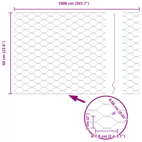  Hatszögletű kerítés 0.6x10 m Horganyzott acél