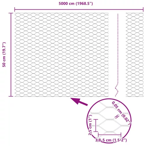  Hexagon kerítés Ezüst 0,5 x 50 m Horganyzott acél