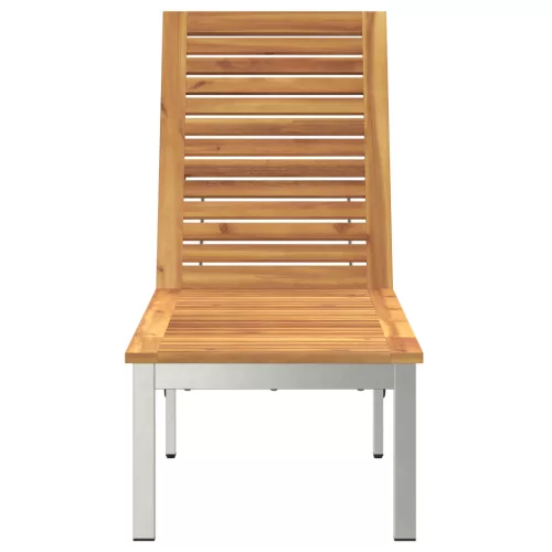  Napozóágy Kerekekkel 207x58x35 cm Tömör Akácfából és Rozsdamentes Acélból