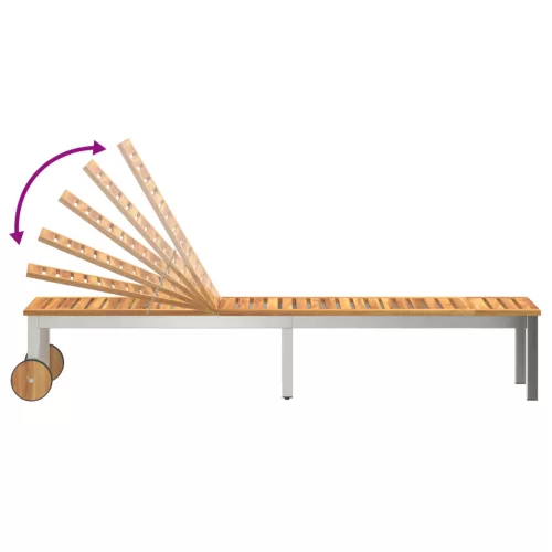  Napozóágy Kerekekkel 207x58x35 cm Tömör Akácfából és Rozsdamentes Acélból