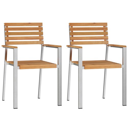  Rakásolható Kerti Székek 2 db Tömör Tölgyfa és Rozsdamentes Acél