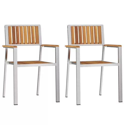  Összecsukható Kerti Székek 2 db Tömör Akácfa és Rozsdamentes Acél