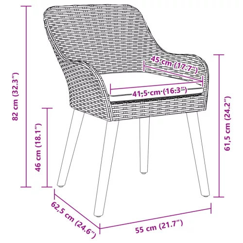  Kerti székek párnákkal 2 db Fekete Polyrattan