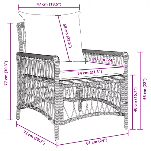  Kerti Szék Párnákkal Barna 60x70x78 cm Poli Rattan