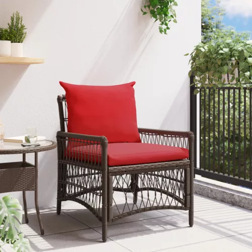  Kerti Szék Párnákkal Barna 60x70x78 cm Poli Rattan