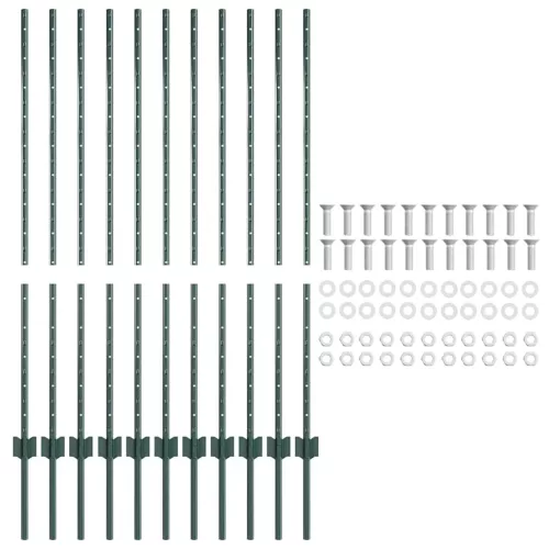  Kerítésoszlop 11 pcs Zöld 120 cm Acél