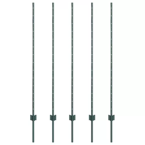  Kerítésoszlop 5 pcs Zöld 140 cm Acél