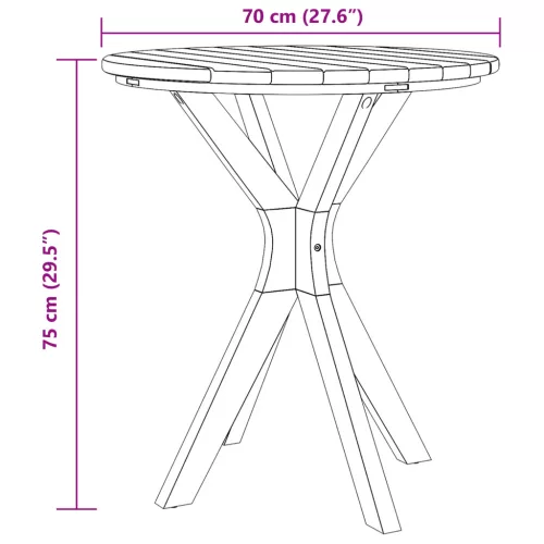  Kerti Bistroasztal Ø70x75 cm Tömör Tíkfa