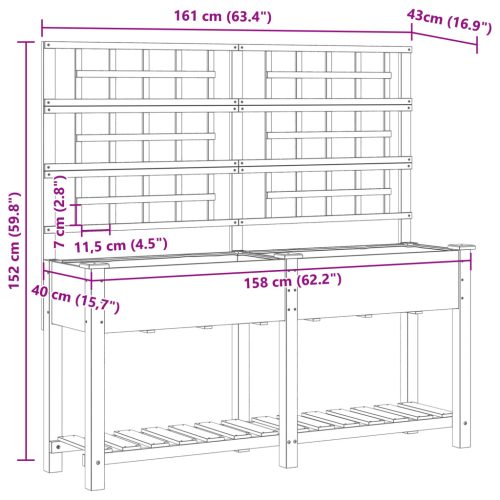  Kerti virágláda trellis-szel és polccal 161x43x152 cm Tömör fenyő