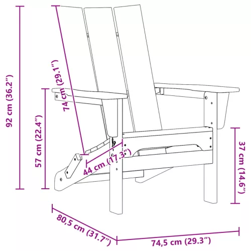  összecsukható Adirondack szék fekete 74,5x80,5x90 cm HDPE