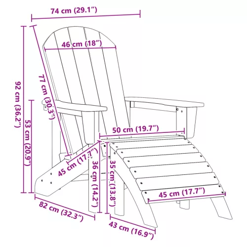  Adirondack szék lábtámasszal Tengerészkék HDPE