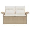  2 Személyes Kerti Kanapé Párnákkal Bézs Poli Rattan
