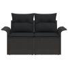  2-üléses Kerti Kanapé Tárolóval & Párnákkal Fekete Poli Rattan