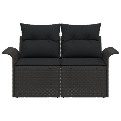  2-üléses Kerti Kanapé Tárolóval & Párnákkal Fekete Poli Rattan