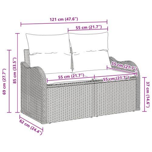  2-Személyes Kerti Kanapé Párnákkal Világosszürke Poli Rattan