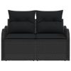  2-Fős Kerti Kanapé Párnákkal Fekete Polirattan