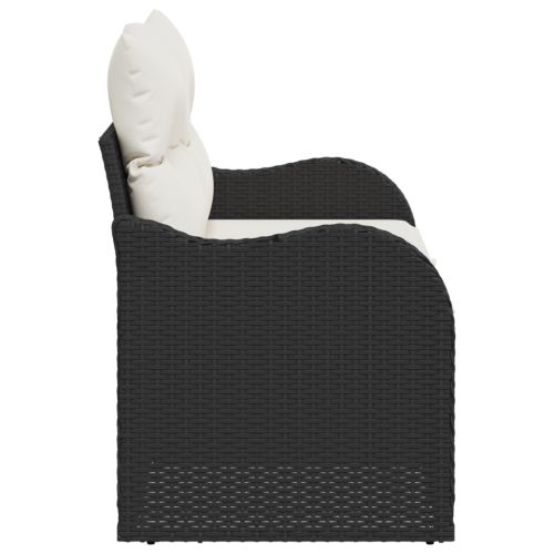  2-személyes kertibútor tárolóval és párnákkal, fekete poli rattan